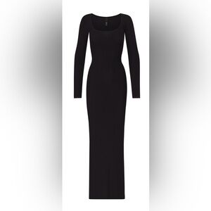 SKIMS SOFT LOUNGE LONG SLEEVE DRESS, MEDIUM, BLACK